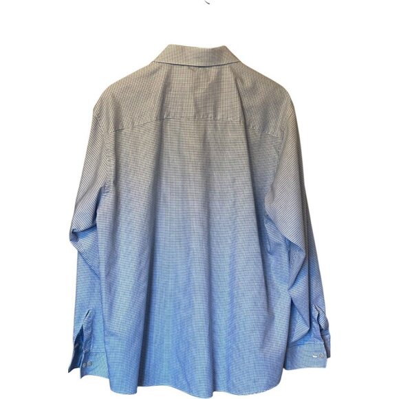 Kenneth Cole Blue White Striped Check L/S Shirt Button Down Men's XL 17.5 34-35 - Picture 2 of 4